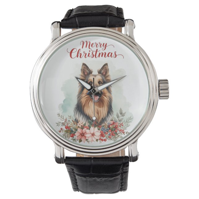 Merry Christmas Dog Holiday Gift Wrist Watch Armbanduhr (Vorderseite)