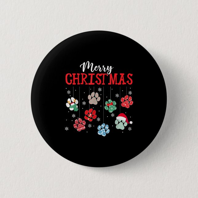 Merry Christmas Dog Paws Lights Funny Xmas Womens  Button (Vorderseite)