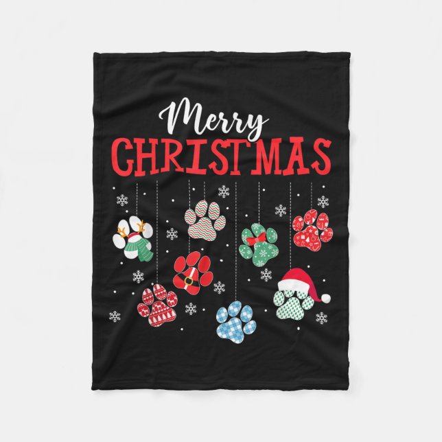 Merry Christmas Dog Paws Lights Funny Xmas Womens  Fleecedecke (Vorderseite)