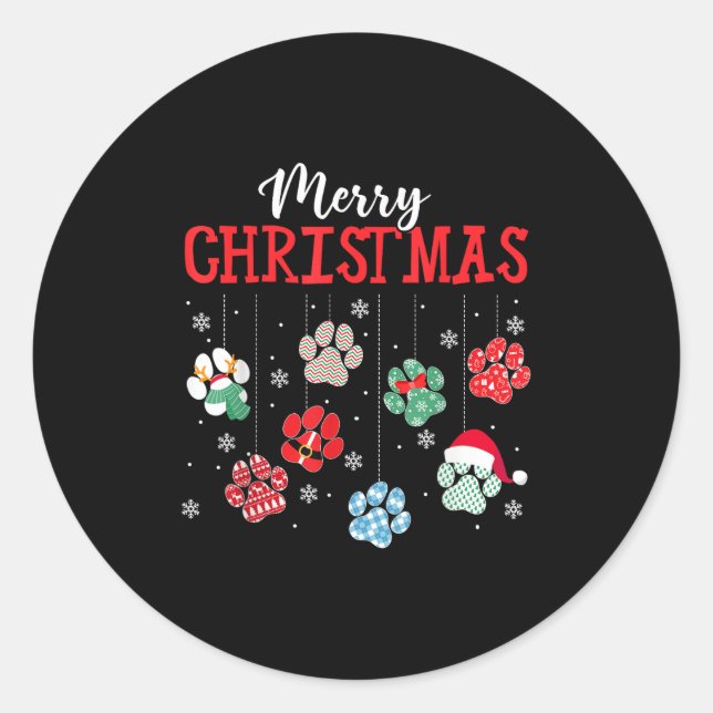 Merry Christmas Dog Paws Lights Funny Xmas Womens  Runder Aufkleber (Vorderseite)