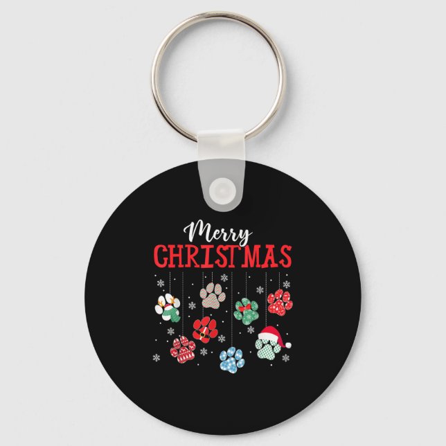 Merry Christmas Dog Paws Lights Funny Xmas Womens  Schlüsselanhänger (Vorderseite)