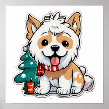 Merry Christmas Dog With Coffee Cup | Cute Holiday