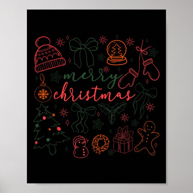 Merry Christmas Doodle Xmas Tree Gingerbread Men W Poster (Vorne)