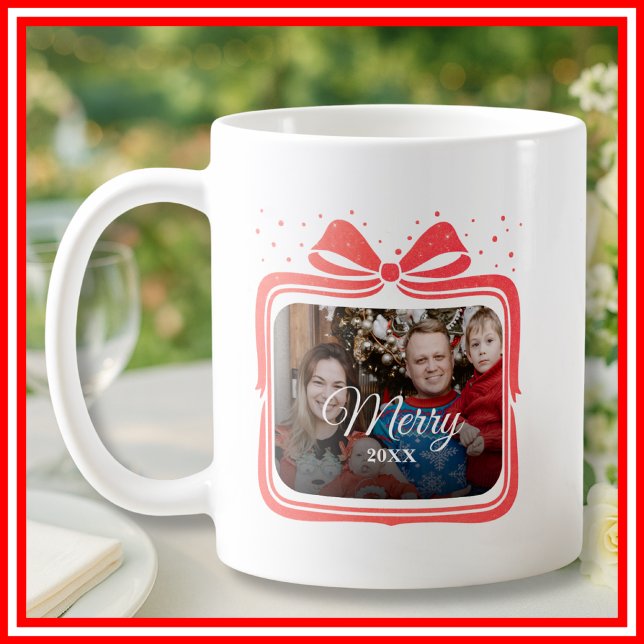  Merry Christmas Elegant Bow Present Photo Collage Kaffeetasse (Von Creator hochgeladen)