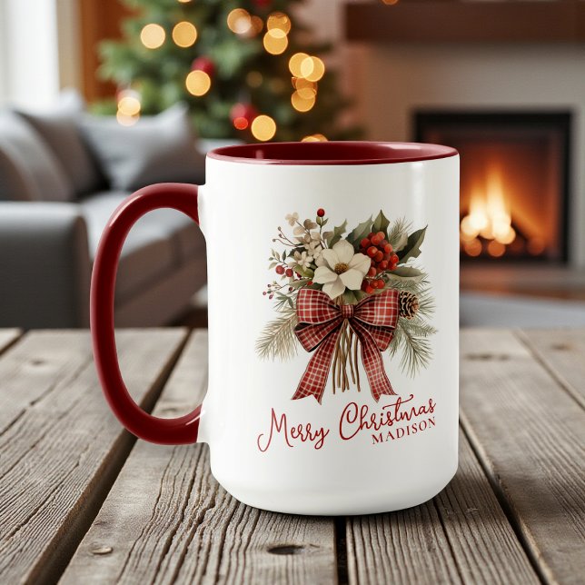 Merry Christmas Elegant Floral Personalized Name Tasse (Von Creator hochgeladen)