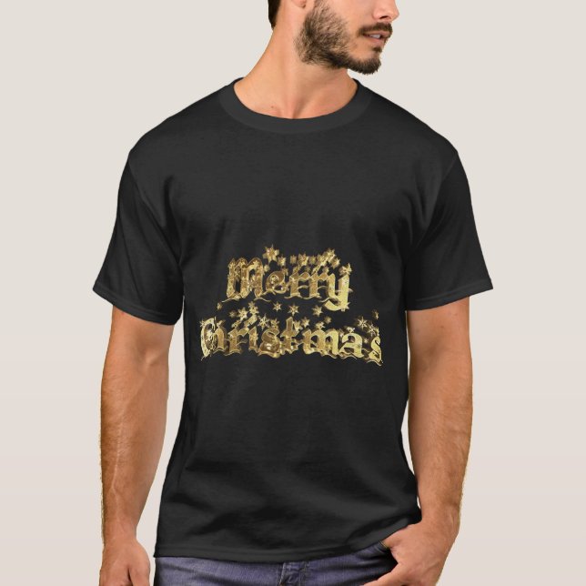 Merry Christmas Elegant Gold Stars Tygraphy T Shir T-Shirt (Vorderseite)