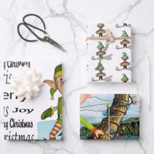 Merry Christmas Elf Santa Golfing Beach Snowman Geschenkpapier Set