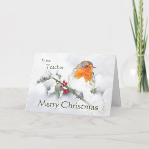 Merry Christmas English Robin Best Teacher Bird Feiertagskarte