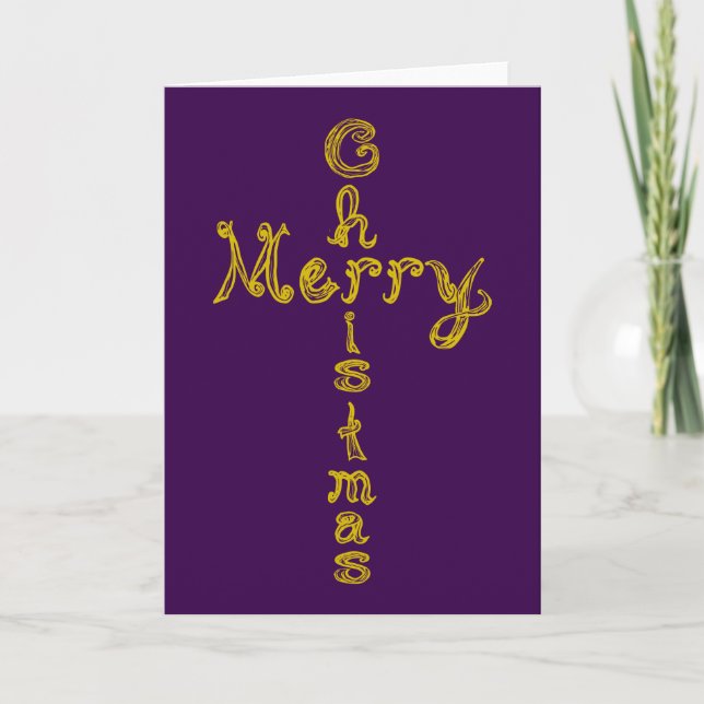 Merry Christmas Fabric Font Gold Cross Card Karte (Vorderseite)