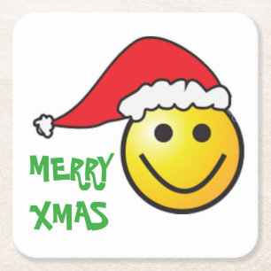 "MERRY CHRISTMAS FACE SANTA SQUARE PAPIER UNTERSET RECHTECKIGER PAPPUNTERSETZER