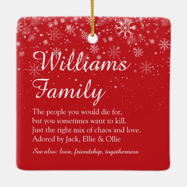 Merry Christmas Family Definition Elegantes Skript Keramikornament (Rückseite)