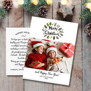 Merry Christmas Family Foto Festive Botanicals Postkarte