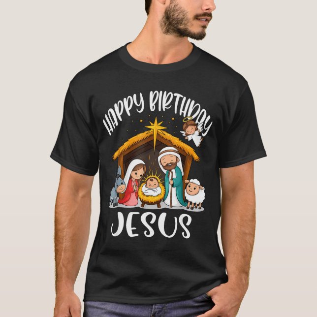 Merry Christmas Family Kid Nativity Happy Birthday T-Shirt (Vorderseite)