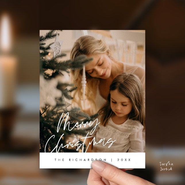 Merry Christmas Family Photo Elegant Typography Postkarte (Merry Christmas Family Photo Elegant Cute Typography Postcard )