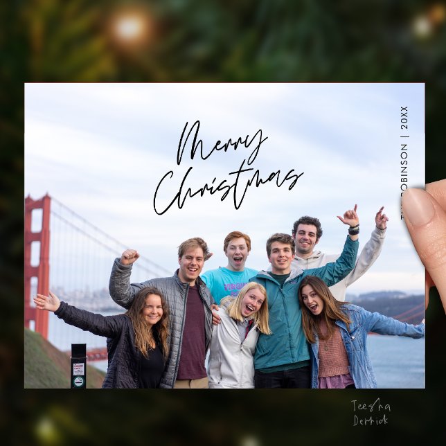 Merry Christmas Family Photo, Modern Minimal Postkarte (Merry Christmas Family Photo, Modern Minimal Postcard)
