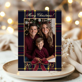Merry Christmas family Photo Plaid Christmas Folieneinladung