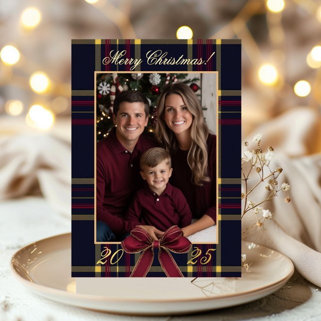 Merry Christmas family Photo Plaid Christmas Folieneinladung (Von Creator hochgeladen)