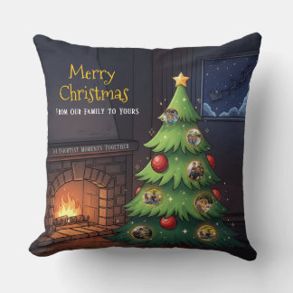 Merry Christmas Family Tree Photo Throw Pillow Kissen