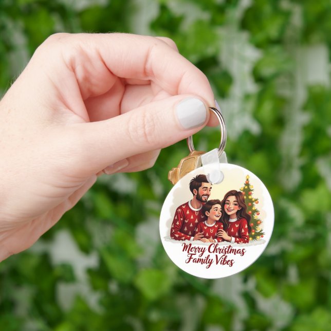 Merry Christmas Family Vibes Keychain Schlüsselanhänger (Hand)