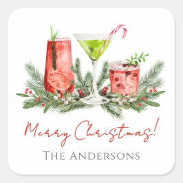 Merry Christmas Festive Cocktails Holiday Quadratischer Aufkleber