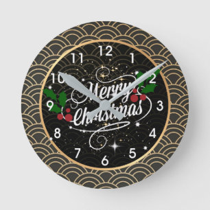 Merry Christmas, festive holiday design, Round Clo Runde Wanduhr
