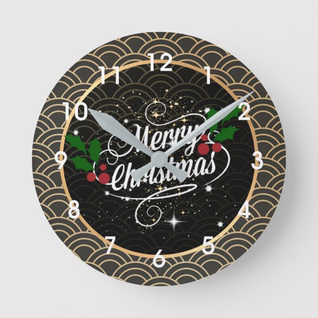 Merry Christmas, festive holiday design, Runde Wanduhr (Vorderseite)