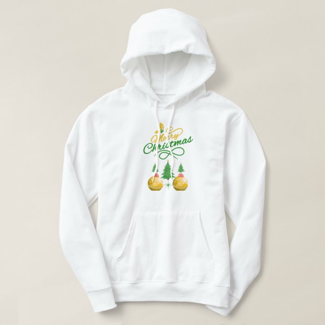 Merry Christmas Festive Tree & Ornament Design Hoodie (Design vorne)