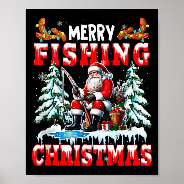 Merry Christmas Fishing Santa Colorful Costume Srt Poster (Vorne)