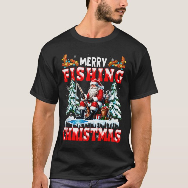 Merry Christmas Fishing Santa Colorful Costume Srt T-Shirt (Vorderseite)