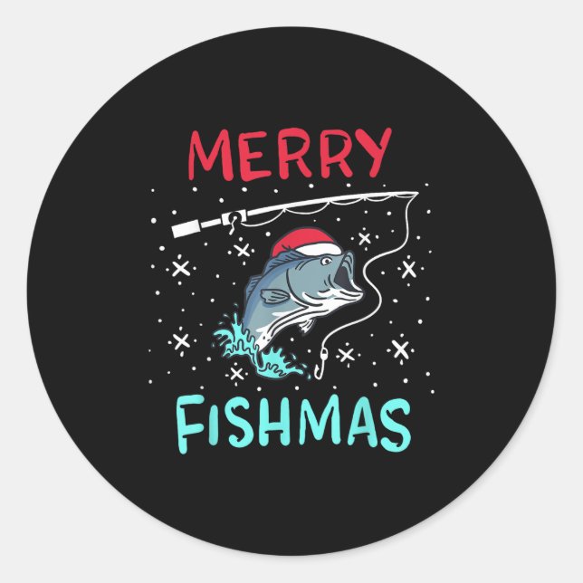 Merry Christmas Fishmas Funny Fishing Fish Gift Pr Runder Aufkleber (Vorderseite)