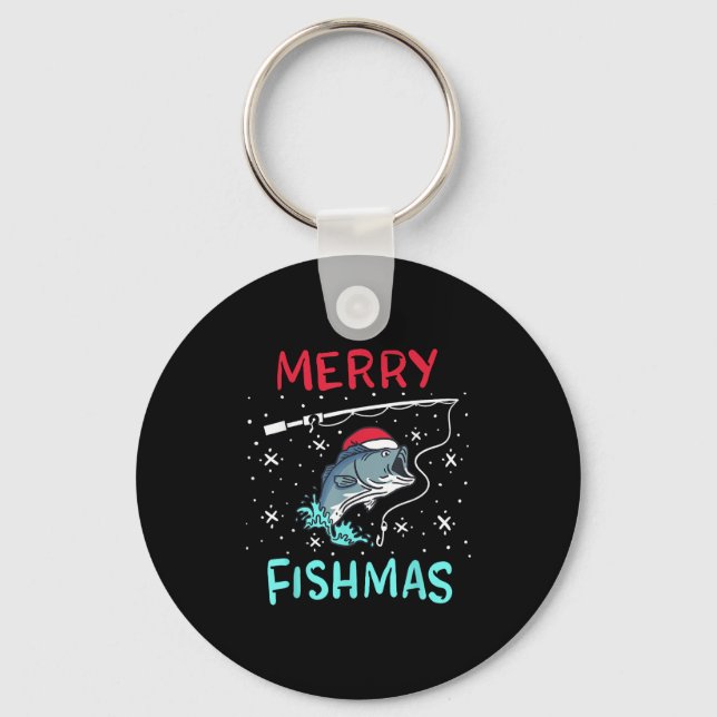 Merry Christmas Fishmas Funny Fishing Fish Gift Pr Schlüsselanhänger (Vorderseite)