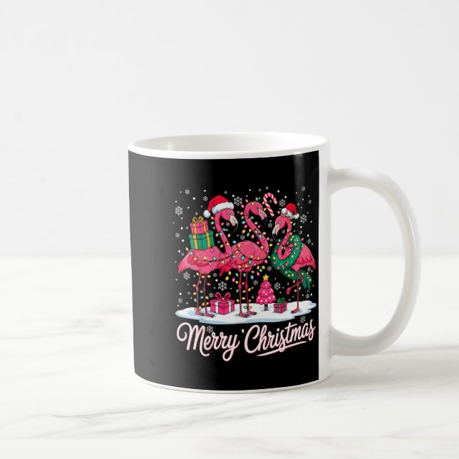 Merry Christmas Flamingo Lights Santa Hat Snow Xma Kaffeetasse (Rechts)
