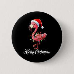 Merry Christmas Flamingo Santa Fa La La Mingo C Button