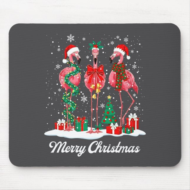 Merry Christmas Flamingo Santa Hat Christmas Light Mousepad (Vorne)