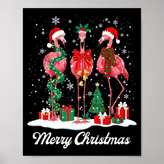 Merry Christmas Flamingo Santa Hat Christmas Light Poster (Vorne)