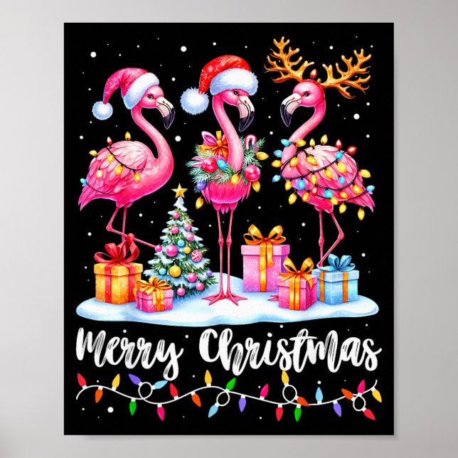 Merry Christmas Flamingo Santa Hat Xmas Pajamas Ho Poster (Vorne)