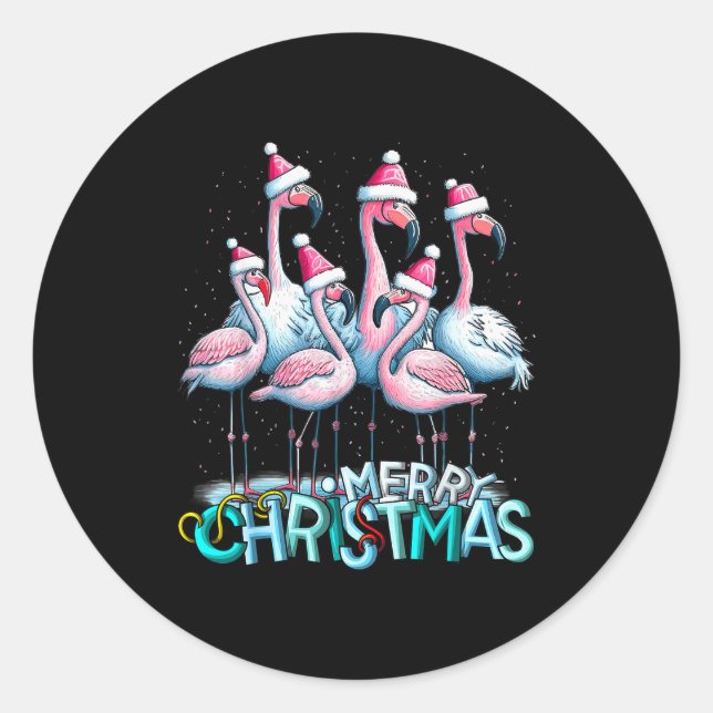 Merry Christmas Flamingo Squad Trocal Style  Runder Aufkleber (Vorderseite)