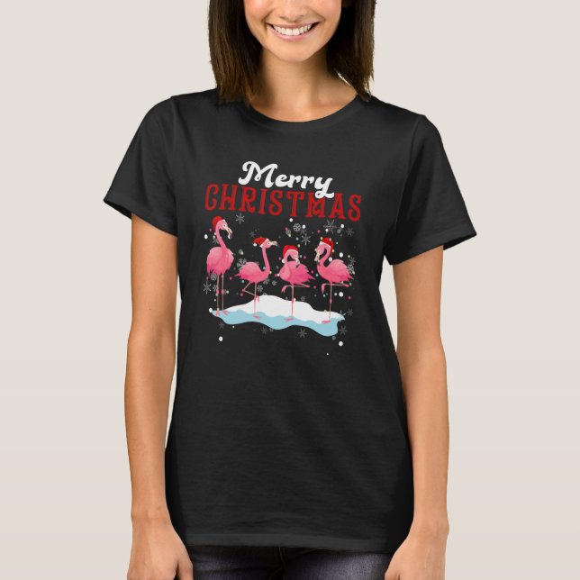 Merry Christmas Flamingo Tree Lights Flamingo Chri T-Shirt (Vorderseite)