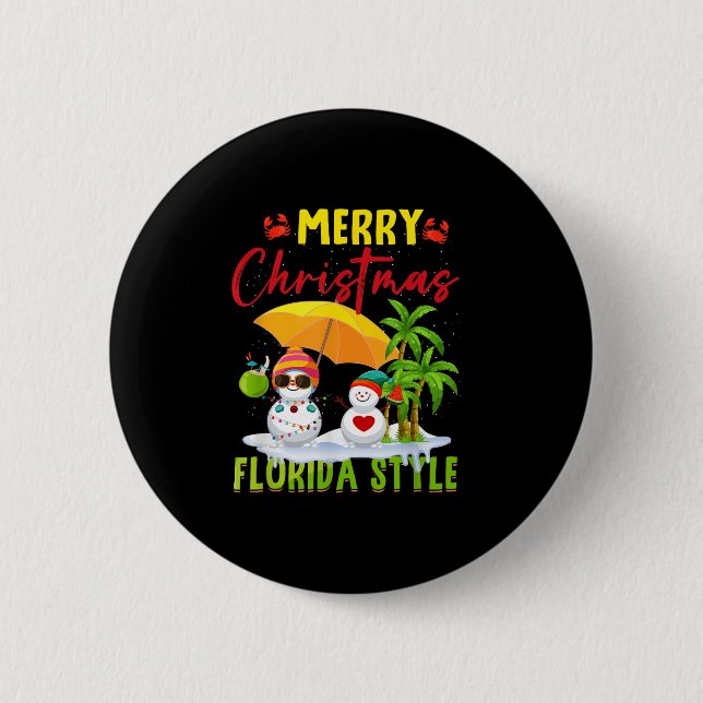 Merry Christmas Florida Style Snowman Summer Vacat Button (Vorderseite)