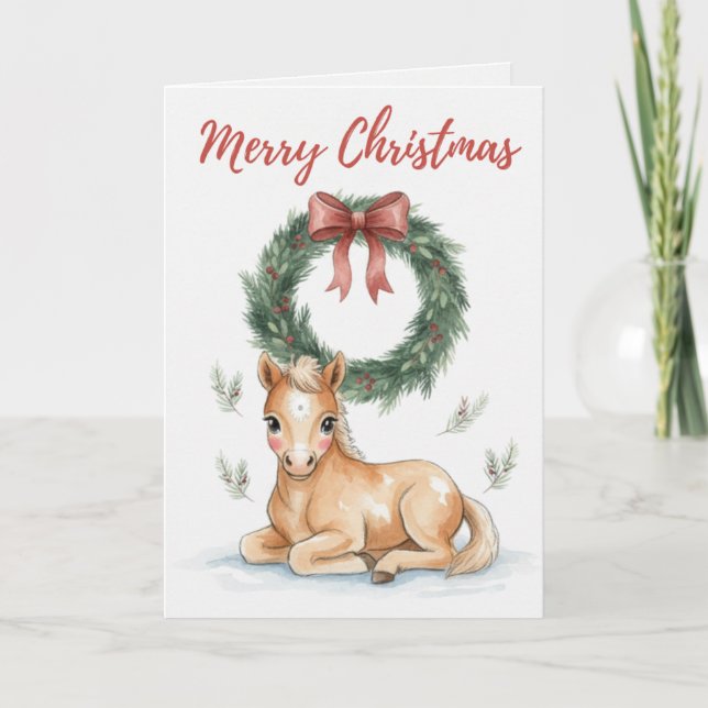 Merry Christmas Foal Card Cute Horse Lover Karte (Vorderseite)