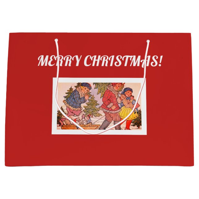 MERRY CHRISTMAS FOLKART Geschenktasche Große Geschenktüte (Vorderseite)