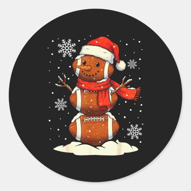 Merry Christmas Football Snowman Holiday Srts Xmas Runder Aufkleber (Vorderseite)