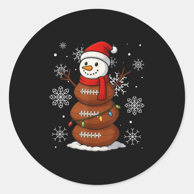 Merry Christmas Football Snowman Holiday Srts Xmas Runder Aufkleber (Vorderseite)