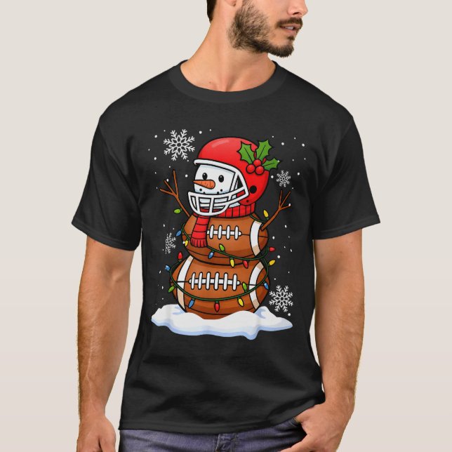 Merry Christmas Football Snowman Holiday Srts Xmas T-Shirt (Vorderseite)