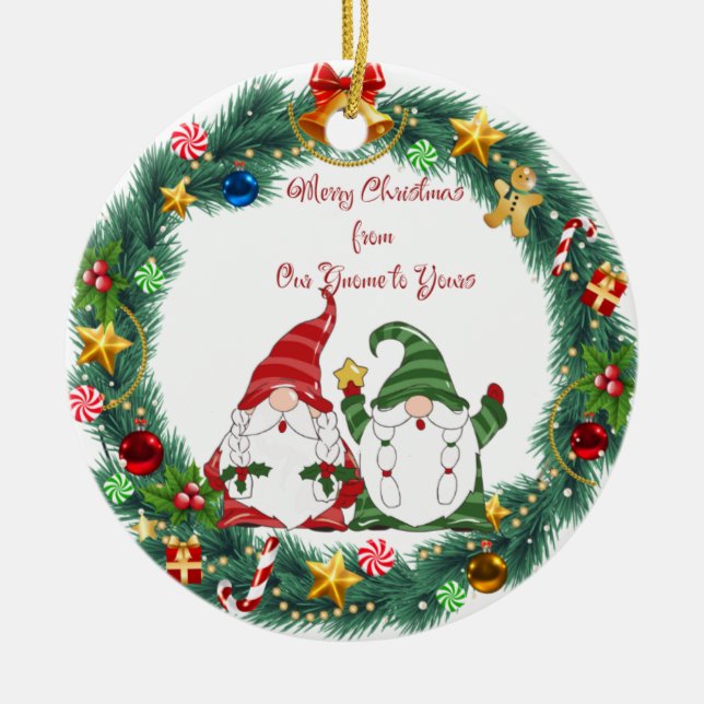 Merry Christmas from Our Gnome to Yours on a  Keramik Ornament (Vorne)