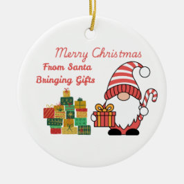 Merry Christmas From Santa Bringing Gifts on a  Keramik Ornament