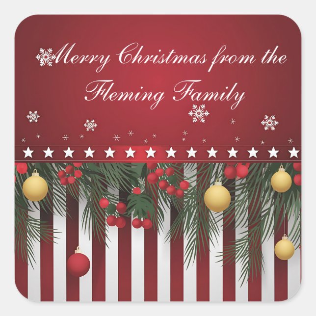 Merry Christmas from (your family) Quadratischer Aufkleber (Vorderseite)