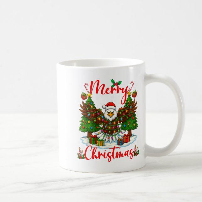 Merry Christmas Funny Bald Eagle Lover Xmas Lights Kaffeetasse (Rechts)