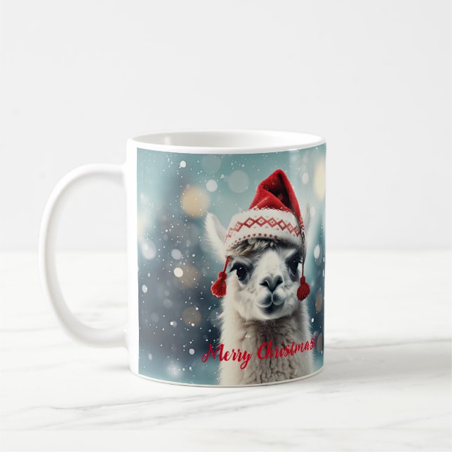 Merry Christmas Funny Cute Lllama Alpaca Santa Hat Kaffeetasse (Links)