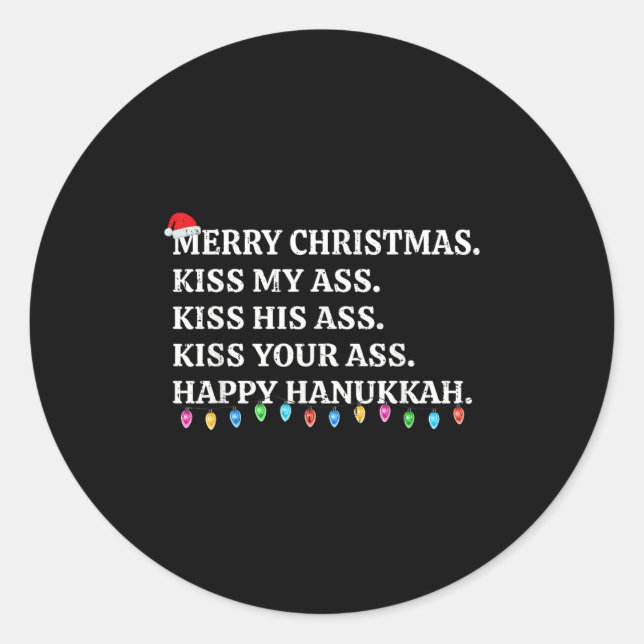 Merry Christmas Funny Kiss My Xmas Men &amp; Women Runder Aufkleber (Vorderseite)